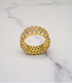 luxury triplex row full studded cz diamond gold plated ring