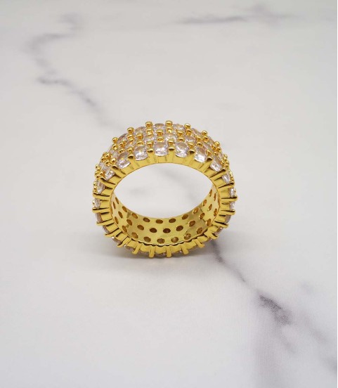luxury triplex row full studded cz diamond gold plated ring luxury triplex row full studded cz diamond gold plated ring