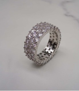 luxury triplex row full studded cz diamond gold plated ring