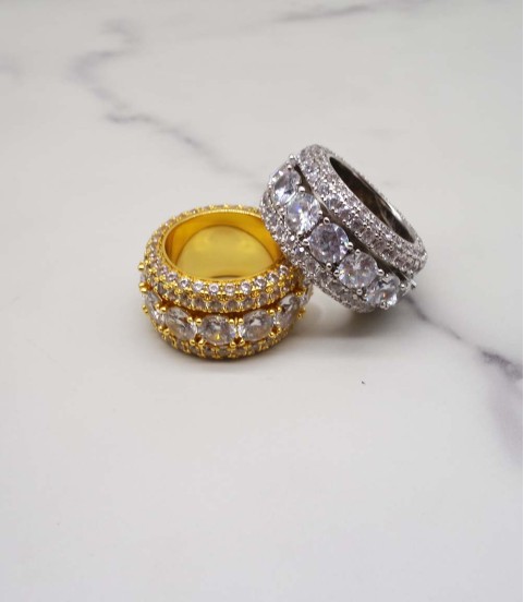 luxury gold plated full studded L-cz diamond rotating ring