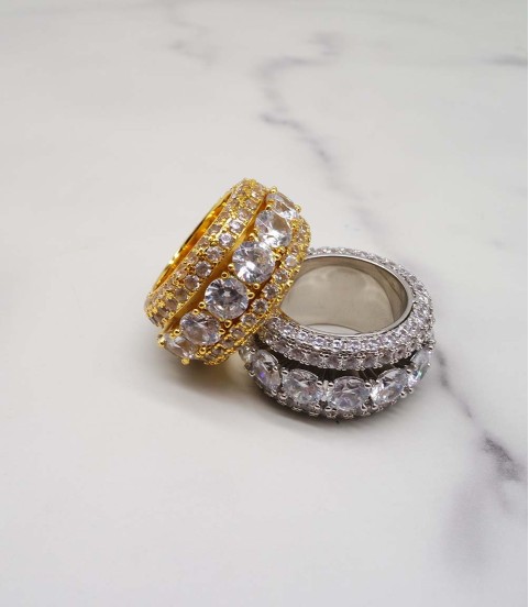 luxury gold plated full studded L-cz diamond rotating ring