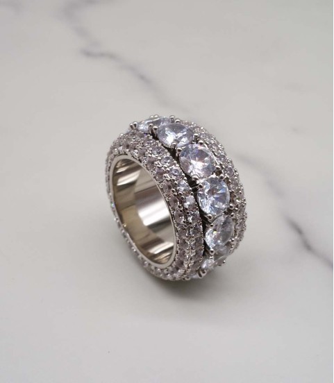 luxury gold plated full studded L-cz diamond rotating ring