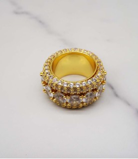 luxury gold plated full studded L-cz diamond rotating ring