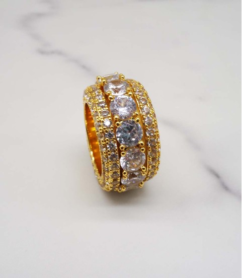 luxury gold plated full studded L-cz diamond rotating ring